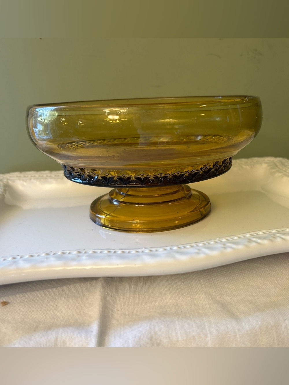 Amber Glass Pedestal Bowl - Decorative Home Accent